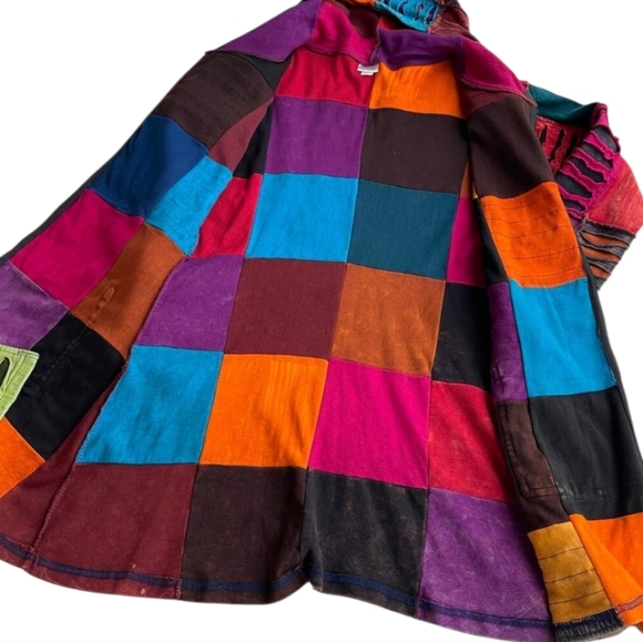 Boho Patchwork Hoodie Jacket Colorful Cotton Zip Up Handmade Nepal S/M Festival - Picture 3 of 9